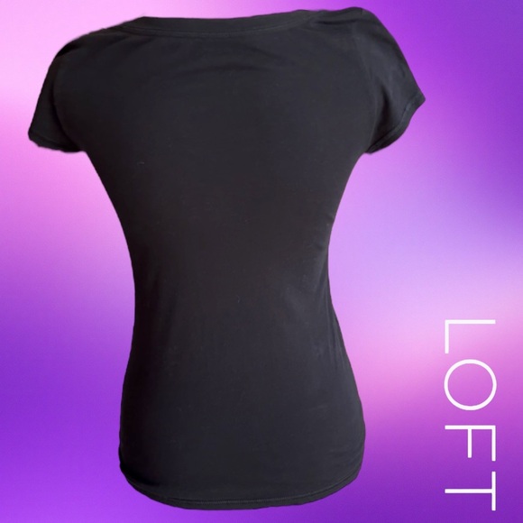 LOFT Black Ruffled Cap Sleeve Fitted Tee - Picture 7 of 8
